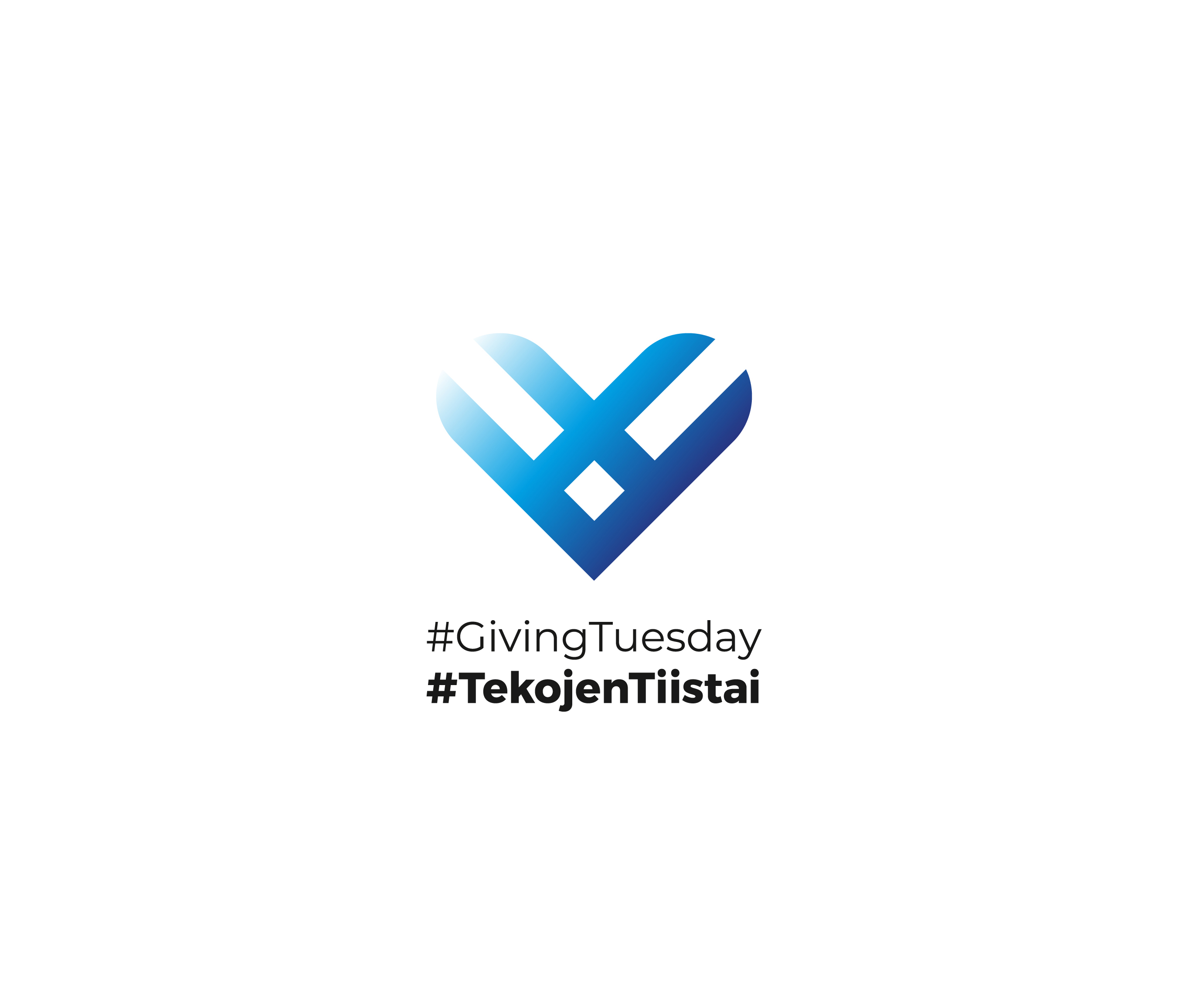 Suomen #GivingTuesday eli TekojenTiistain logo. Sinivalkoinen sydän.